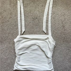 SHEIN White Textured Tie-Strap Crop Top – Women’s Size Medium (US 6)